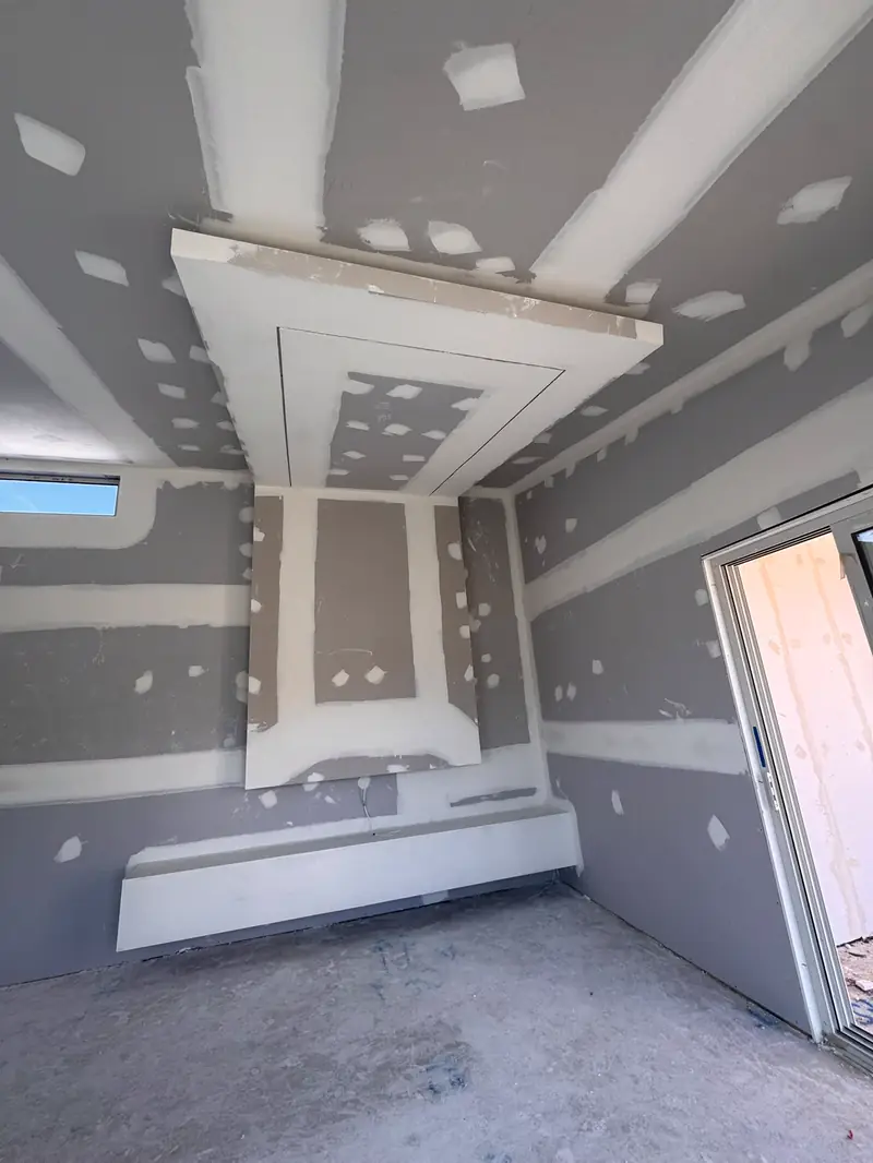 Feature wall bulkhead during plasterboard installation