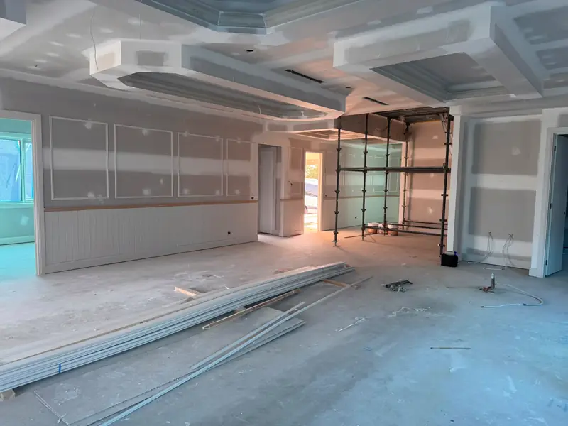 Open-plan coffered ceiling, plasterboard stage